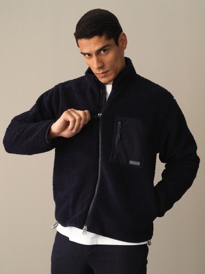 Xint Erkek Lacivert Oversize Dik Yaka Kuzu Mont