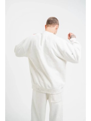 Mrayss  Unisex Uzun Kol Bisiklet Yaka Yıkamalı Sweatshirt - Beyaz