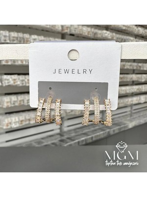 TeknoKapsül Zirkon Taşlı Pirinç Küpeler - KP00122