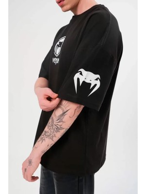 Mrayss  Unisex Bisiklet Yaka Baskılı Oversize T-Shirt - Siyah