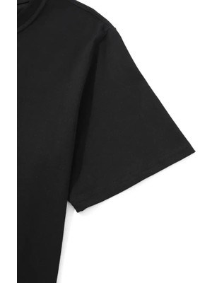 Mrayss  Baskılı Oversize Bisiklet Yaka T-Shirt - Siyah