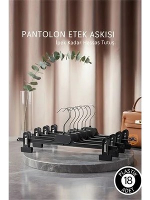 TeknoKapsül Siyah Pantolon Etek Askısı - 18’li Set | Ayarlanabilir Metal Kıskaçlı Lüks Seri 720507