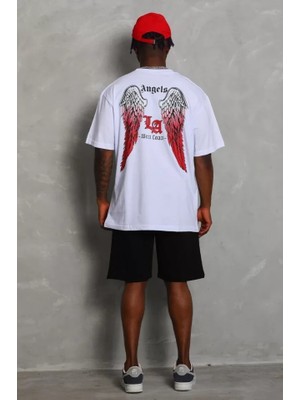 Mrayss  Unisex Oversize Baskılı Bisiklet Yaka T-Shirt - Beyaz