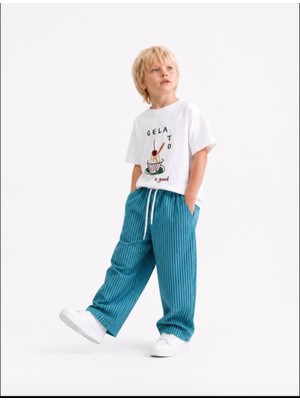 Ay Kids Aykidsclup Erkek Çocuk Çizgili Pantolonlu Yaz Kombini 1009