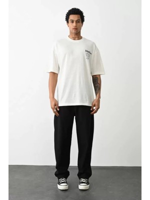 Mrayss  Unisex Baskılı Oversize T-Shirt - Beyaz