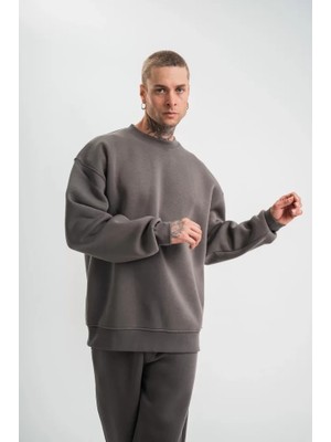 Mrayss  Uzun Kol Bisiklet Yaka Basic Sweatshirt - Füme