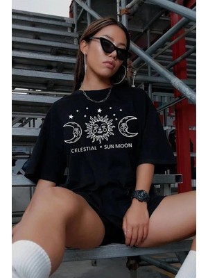 Mrayss  Unisex Baskılı Oversize T-Shirt - Siyah