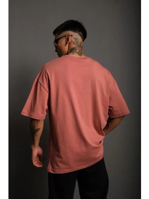 Mrayss  Erkek 24/1 Düz A Kalite Oversize T-Shirt - Gül Kurusu
