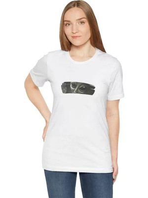 Mrayss  Unisex Bisiklet Yaka Baskılı T-Shirt - Beyaz