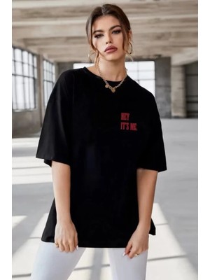 Mrayss  Unisex Baskılı Oversize T-Shirt - Siyah