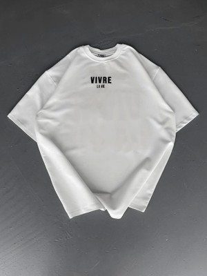 Mrayss  Baskılı Oversize Bisiklet Yaka T-Shirt - Beyaz