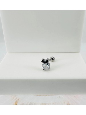 TeknoKapsül Rodyum Zirkon Taşlı Uç Kısmı : Pirinç Kıkırdak Bar Uzunluğu : 6 mm / Bar Kalınlığı 0.8 mm / Top Boy