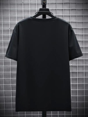 Mrayss  Baskılı Oversize Bisiklet Yaka T-Shirt - Siyah