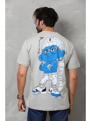 Mrayss  Unisex Basic Bisiklet Yaka Oversize T-Shirt - Gri