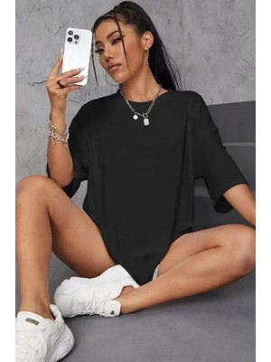 Mrayss  Unisex Baskılı Oversize T-Shirt - Siyah