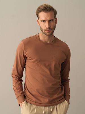 Xint Erkek Camel Regular Fit Bisiklet Yaka Pamuk Tişört