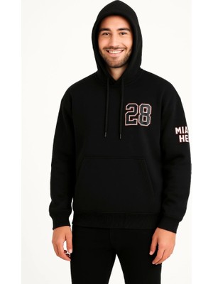 Mrayss  Üç Iplik Kapüşonlu Ön ve Arka Baskılı Sweatshirt Hoodie - Siyah