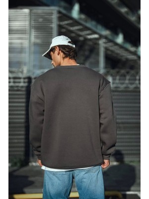 Mrayss  Kışlık Bisiklet Yaka Üç Iplik Basic Sweatshirt - Antrasit