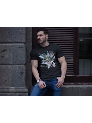 Mrayss  Unisex Bisiklet Yaka Baskılı Oversize T-Shirt - Siyah