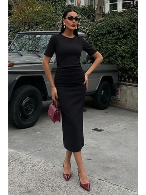 Mrayss  Beli Büzgülü Midi Elbise 2853