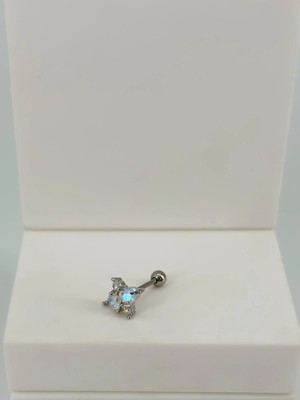 TeknoKapsül Rodyum Zirkon Taşlı Uç Kısmı : Pirinç Kıkırdak Bar Uzunluğu : 6 mm / Bar Kalınlığı 0.8 mm / Top Boy