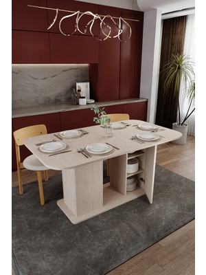 Asra Trend Modern Dolaplı 6 Kişilik Mutfak Yemek Masası %100 Mdf Mutfak Yemek Odası Masası YM06