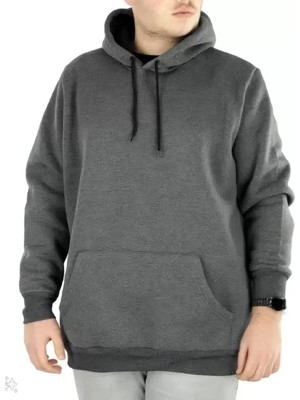 Mrayss  Erkek Uzun Kol Kapşonlu Basic Sweatshirt Hoodie - Füme