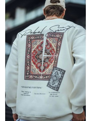 Mrayss  Uzun Kol Bisiklet Yaka Baskılı Sweatshirt - Beyaz