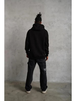 Mrayss  3 Iplik Kapşonlu Sweatshirt Hoodie - Siyah