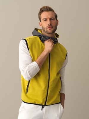 Xint Erkek Sarı Regular Fit Kapüşonlu Pamuklu Yelek