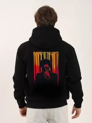 Mrayss  Unisex Baskılı Oversize Üç Iplik Kapüşonlu Sweatshirt - Siyah