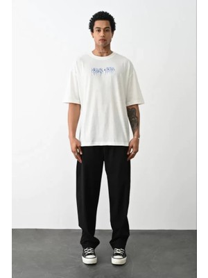 Mrayss  Unisex Baskılı Oversize T-Shirt - Beyaz