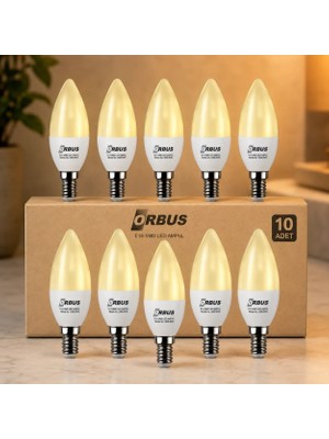 ORBUS E14 LED Ampul 10'LU 4.8W | 3000K Sıcak Işık, 425 lm | Uzun Ömürlü & Enerji Verimli Aydınlatma