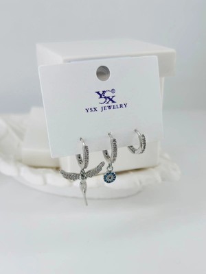 TeknoKapsül Zirkon Taşlı Üçlü Kombin Küpe - KP00394