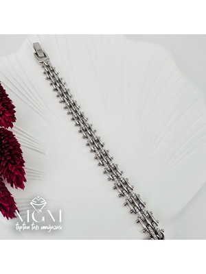 TeknoKapsül Rodyum Zirkon Taşlı Pirinç Bileklikler 19,5 cm - KBL0052