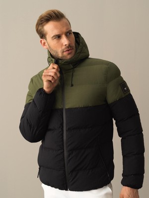 Xint Erkek Siyah Regular Fit Kapüşonlu Şişme Mont