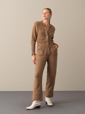 Xint Kadın Camel Regular Fit Triko Tulum