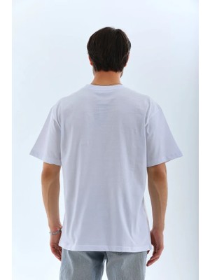 Mrayss  Unisex Oversize Düz Bisiklet Yaka T-Shirt - Beyaz