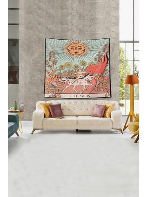Ontheclouds Bej The Sun Tarot Kartı Leke Tutmaz Kadife Kumaş Duvar Örtüsü Duvar Halısı Tapest