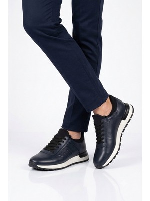 Voyager Erkek Lacivert Hakiki Deri Casual Ayakkabı Bağcıklı Rahat Konfor Tabanlı Sneaker M294 M