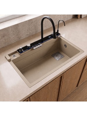 Real Stone RealStone Victoria Set A02 Cappuccino Akıllı Granit Mutfak Evyesi 75,5 x 47 cm