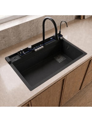 Real Stone RealStone Victoria Set A02 Siyah Akıllı Granit Mutfak Evyesi 75,5 x 47 cm