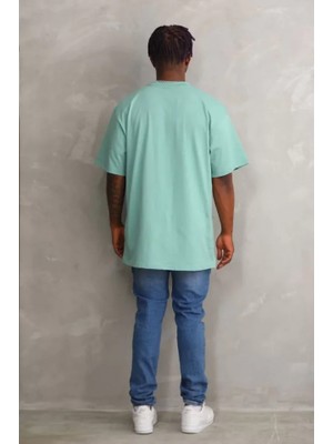 Mrayss  Unisex Baskılı Oversize T-Shirt - Mint Yeşili