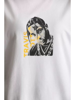 Mrayss  Unisex Baskılı Oversize T-Shirt - Beyaz
