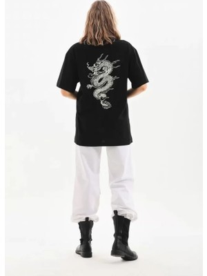 Mrayss  Unisex Baskılı Oversize T-Shirt - Siyah