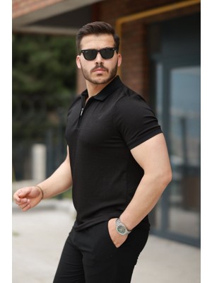 Mrayss  Erkek Fermuarlı Yaka Kısa Kollu Tişört