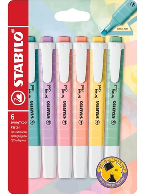TeknoKapsül Stabilo Swing Cool Fosforlu Kalem 6'lı Paket, Çok Renkli (1 Paket x 6 Adet)