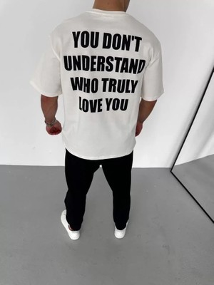 Mrayss  Unisex Bisiklet Yaka Baskılı Oversize T-Shirt - Beyaz