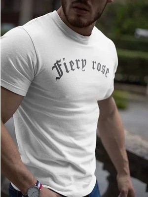 Mrayss  Erkek Bisiklet Yaka Baskılı Oversize T-Shirt - Beyaz