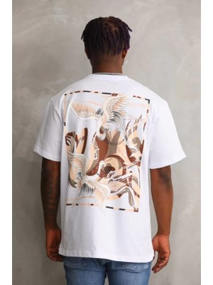 Mrayss  Unisex Baskılı Oversize T-Shirt - Beyaz